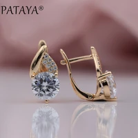 pataya new arrivals 585 rose gold flame type micro wax inlay natural zircon big dangle earrings women wedding party cute jewelry