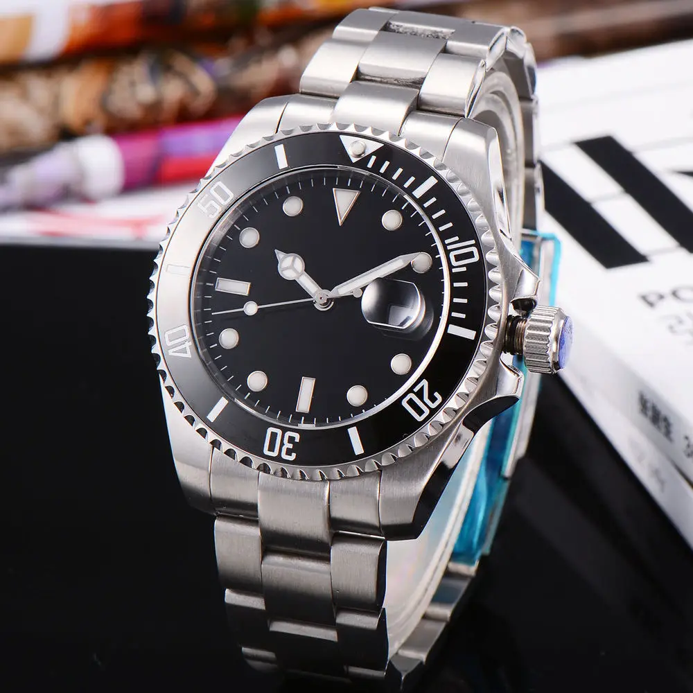 

43mm BLIGER black dial blue luminous sapphire glass automatic mens watch