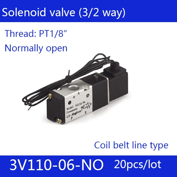 

20PCS Free shipping Coil belt line type 3 port 2 position Solenoid Valve 3V110-06-NO normally open, DC24v,DC12V,AC110V,AC220V