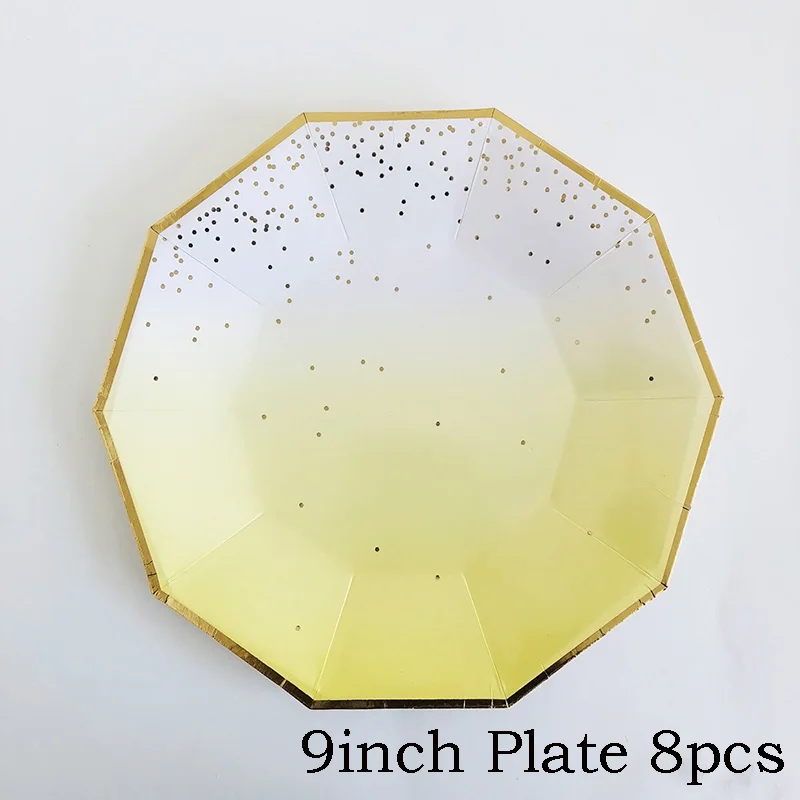 9inch Plate 8pcs Вечерние тарелки с розовыми радужными золотыми точками, обеденные тарелки/чашки/соломинки/салфетки, тарелки для вечеринки, дня рождения, свадьбы, мероприятия, декоративная столовая посуда - Цвет: 9inch Plate 8pcs