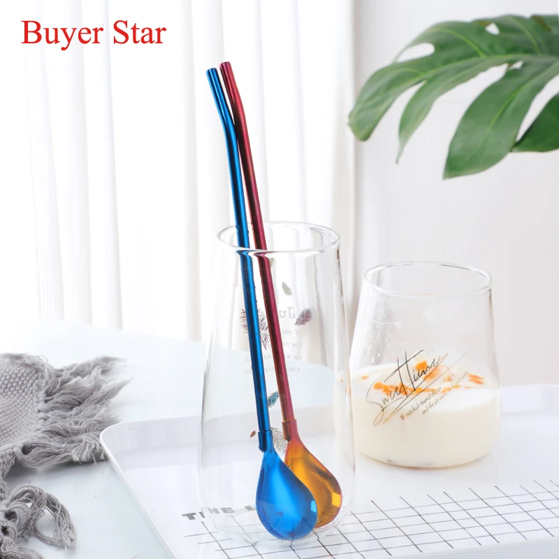 4 Pcs Stainless Steel Drinking Straw Spoon With Long Handle Big Cocktail Coffee Milk Tea Ice Cream Stirring Bar Accessory | Дом и сад