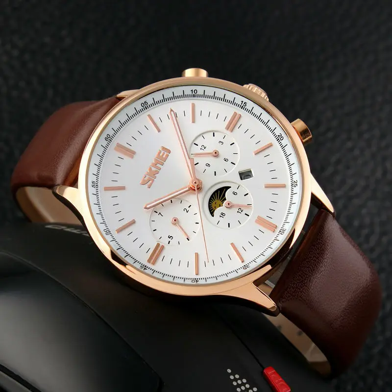 

SKMEI Luxury Brand Men Business Quartz Watches 30M Waterproof Fashion Watch Leather Strap Wristwatches Relogio Masculino 9117