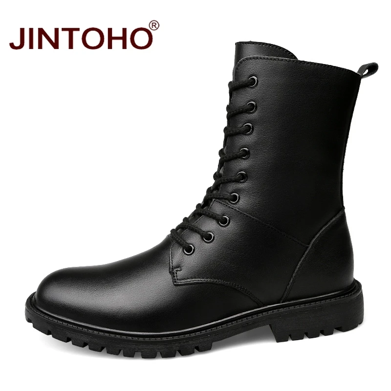 Мужские зимние ботинки JINTOHO из 2017 натуральной кожи мужские кожаные до середины