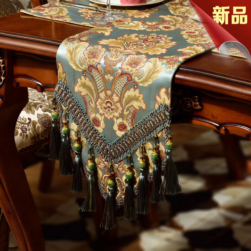 Luxury Blue Silk Jacquard Table Runner Placemat High Quality Tablecloth Flag Kitchen High-grade Supplies S | Дом и сад