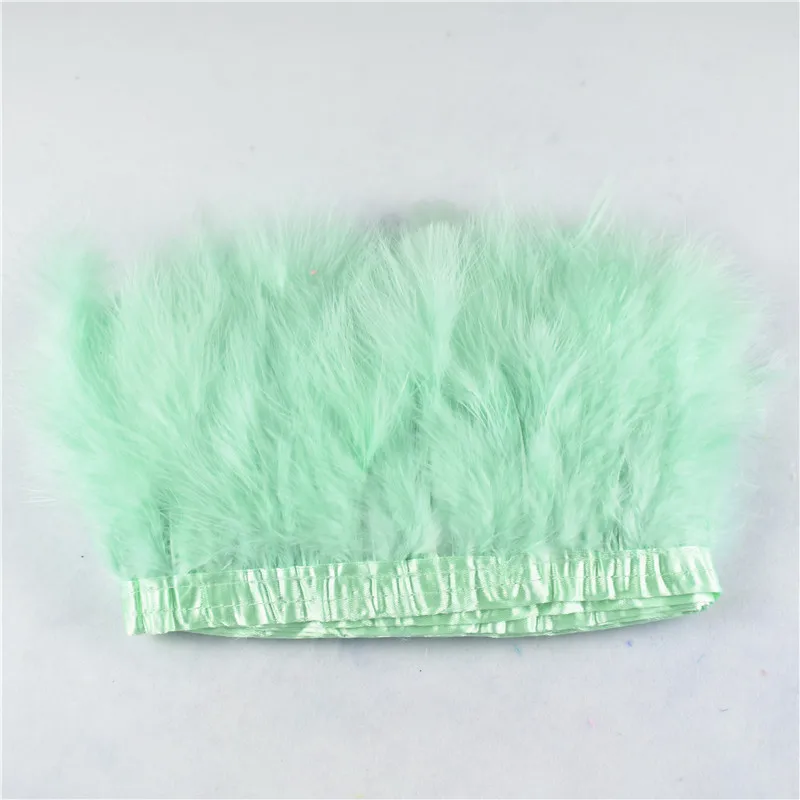 Mint Green Натуральный крашенный шелк «Марабу»/индейка перо отделка 10 ярдов 10-15 см Ткань отделочная лента для одежды Свадебные пары и перья для ремесел - Цвет: Mint Green