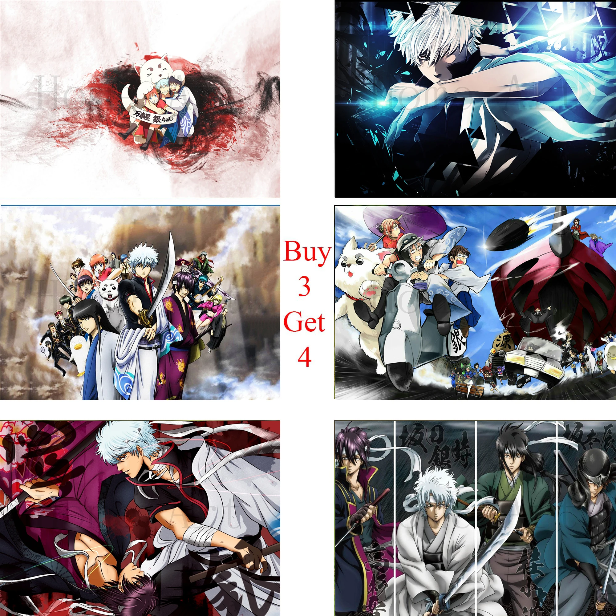 2 плаката Gintama прозрачные наклейки на стену украшение для дома