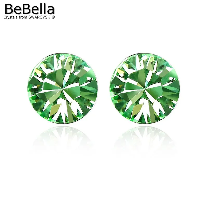 Peridot BeBella 5 мм круглые стразы серьги-гвоздики с кристаллами от Swarovski оригинальные модные украшения для женщин подарок для девушек и жены - Окраска металла: Peridot