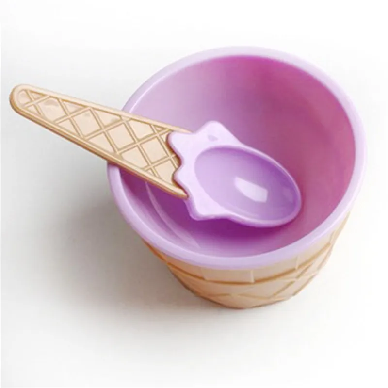 Purple Children's Tableware Food Containers Cups Cream Bowls Spoons Dinnerware Kids Dishes Solid Feeding Baby Bowls Plates Ice Dishes - Color: Purple