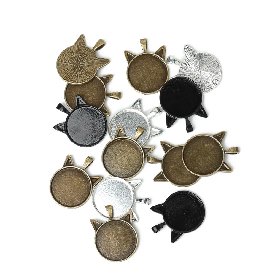 Sauvoo 10pcs/lot Black/Bronze/Silver Color Alloy Blank Pendant Base Cat Eye Shape Tray fit 25mm Glass Cabochon Jewelry Making | Украшения и