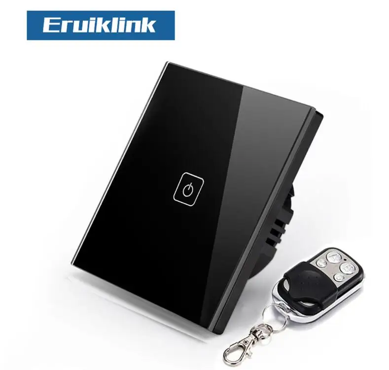 Eruiklink EU/настенный переключатель стандарта Великобритании 1 комплект 1 способ беспроводной пульт дистанционного управления светильник переключатель, умный дом RF433 пульт дистанционного управления настенный сенсорный переключатель - Цвет: Black Switch with RC