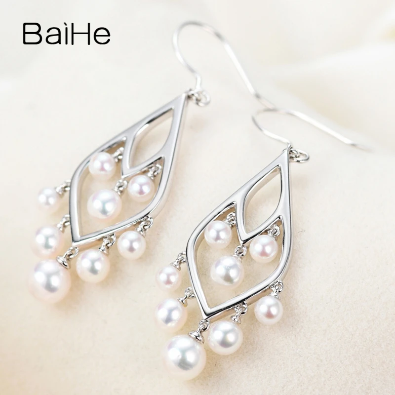 

BAIHE Solid 14K White Gold Natural Freshwater Pearls Ear Hook Earrings Women Trendy Fine Jewelry Aretes Des boucles d'oreilles