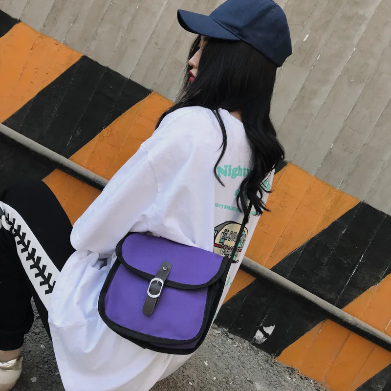 Женская Холщовая Сумка на плечо нейтральная сумка мессенджер Harajuku с пряжкой