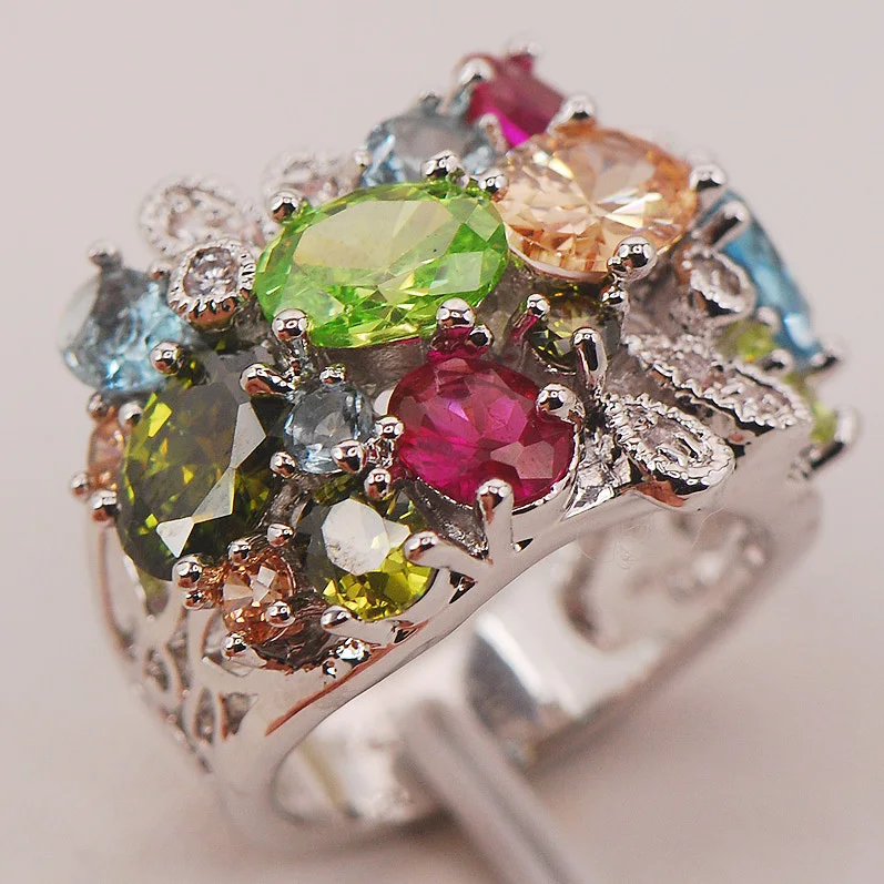 Red Crystal Zircon Morganite Peridot 925 Sterling Silver Ring Size 6 7 8 9 10 F663 | Украшения и аксессуары