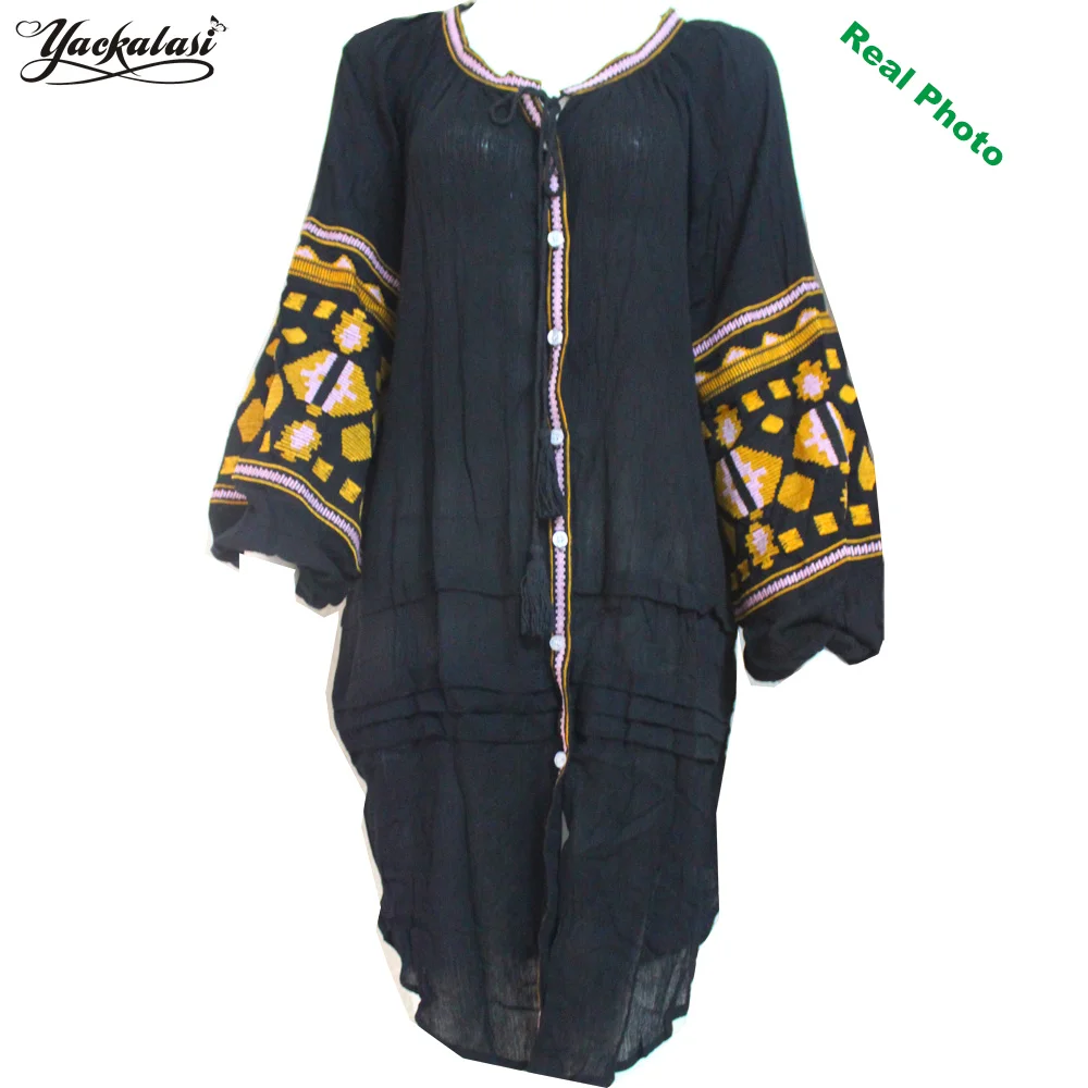 YACKALASI богемное женское платье Лето Vestido свободный вышитый Винтаж Плюс Размер Hoho