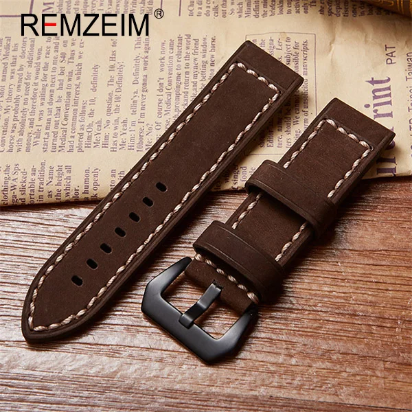 Dark(Black buckle) Ремешок для часов из натуральной кожи, ремешок для часов ручной работы в стиле ретро, ремешок для часов 20 мм, 22 мм, 24 мм, коричневый, черный, с твердой пряжкой из нержавеющей стали - Цвет ремешка: Dark(Black buckle)