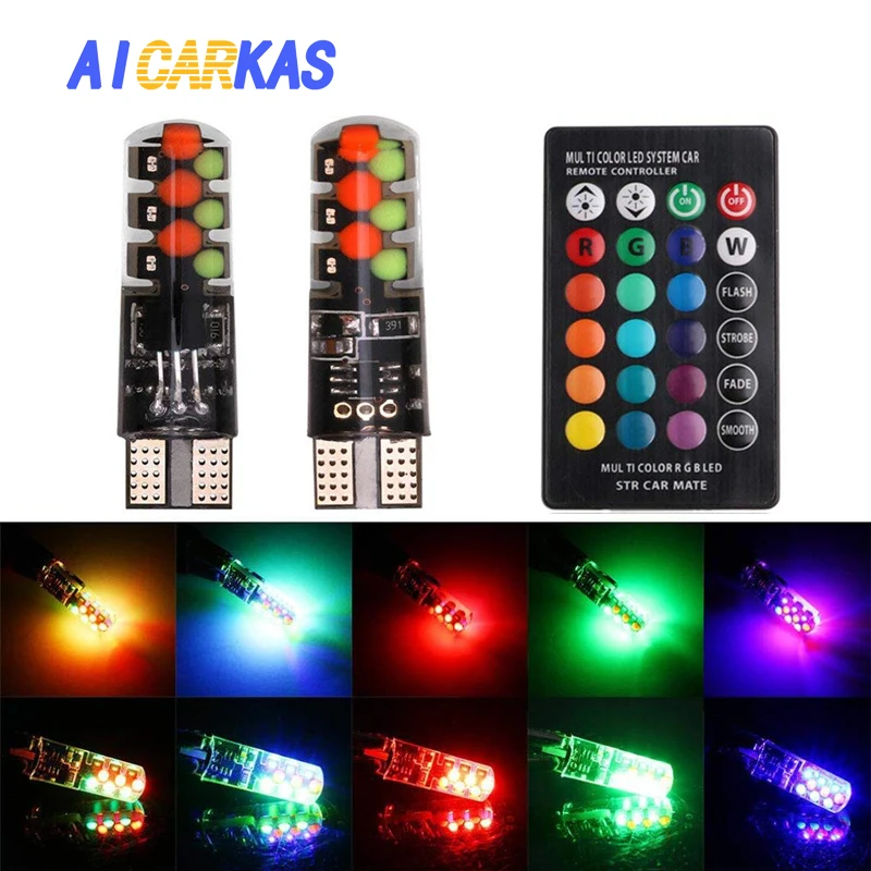 AICARKAS 2 шт. 12 В T10 W5W Светодиодные Автомобильные светодиодные лампы RGB с