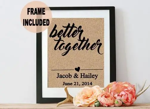

FRAME INCLUDED! Personalized Burlap Print, Wedding Gift, Burlap Framed Art/ FRAMED Better Together Burlap Print
