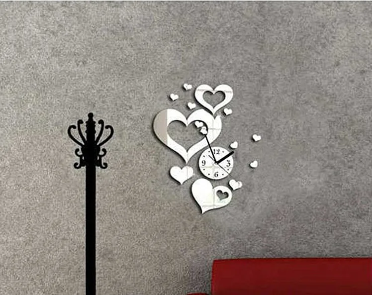 2014 New Heart Love Acrylic watch fashion personality DIY creative home decoration mirror wall stickers clock | Дом и сад