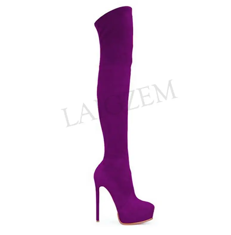 LGZ538 Purple LAIGZEM/модные ботинки из искусственной замши на платформе и каблуке-шпильке женские ботинки обувь на заказ с боковой молнией Botines Mujer Botas; большие размеры 34-52 - Цвет: LGZ538 Purple