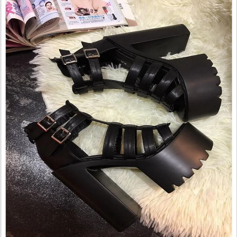 Women Sandals High Heels New Summer Fashion Buckle Female Gladiator Platform Shoes Woman Black | Обувь