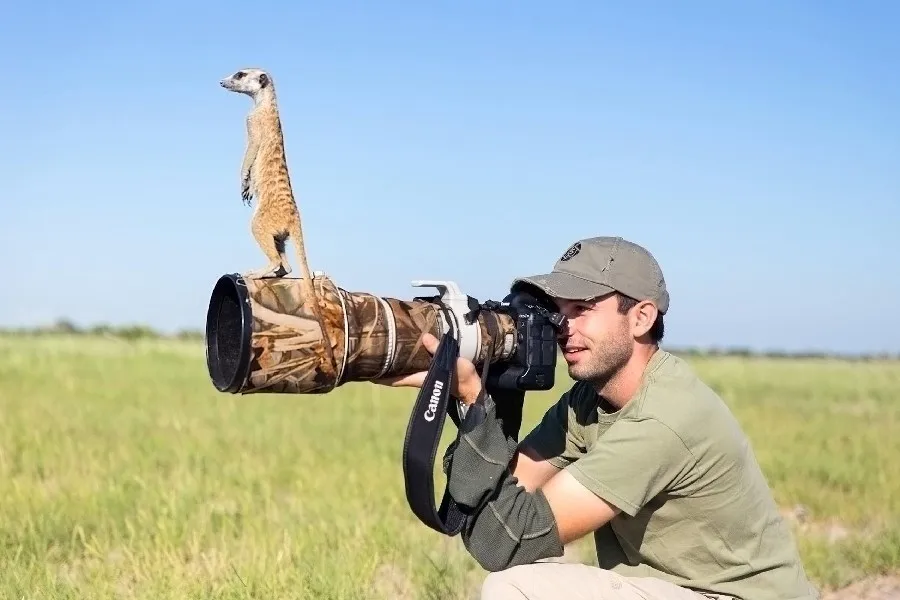 Объектив фотограф Юмор смешная Сурикат камера ткань шелк постер печать домашний