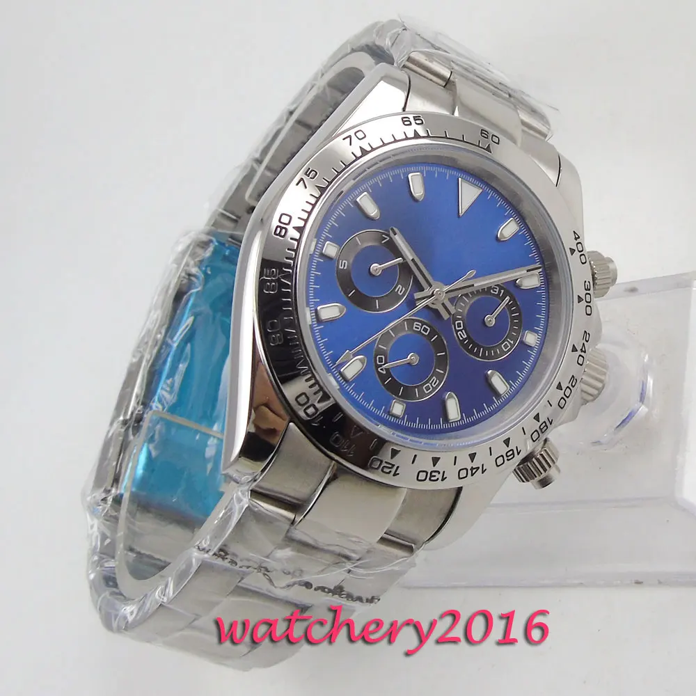 Sweet gifts 40mm Bliger Black Sterile Dial Crystal Luxury Brand sapphire glass 316L steel solid Automatic Movement men's Watch | Наручные