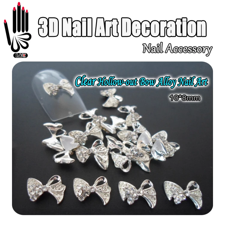 Nail Art 10 шт./лот 3D бесцветные бриллиантовые кусочки в дырочку для ногтей с бантом