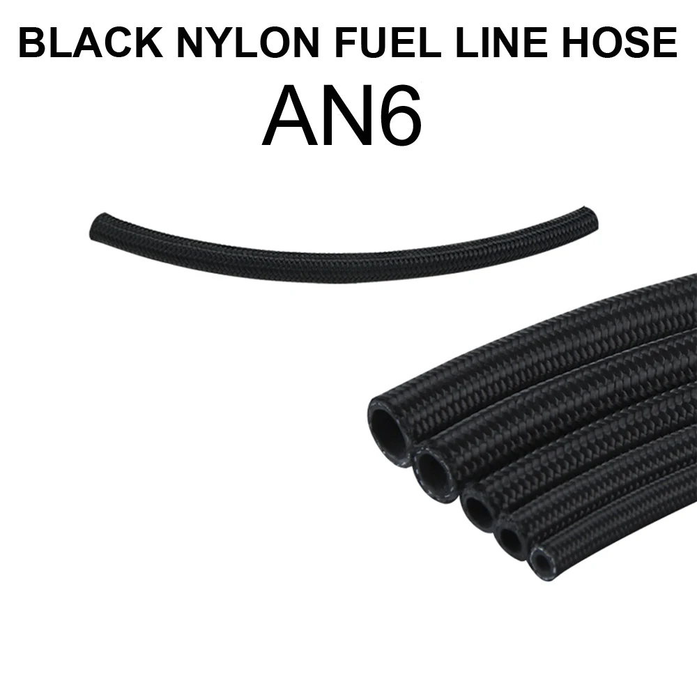 AN6 Black Nylon Hose AN4 AN6 AN8 AN10 AN12 Плетеный тефлоновый Масляный шланг топливный шланг масляный бензиновый тормозной шланг нейлоновый топливный шланг тефлоновый шланг 1 метр - Цвет: AN6 Black Nylon Hose