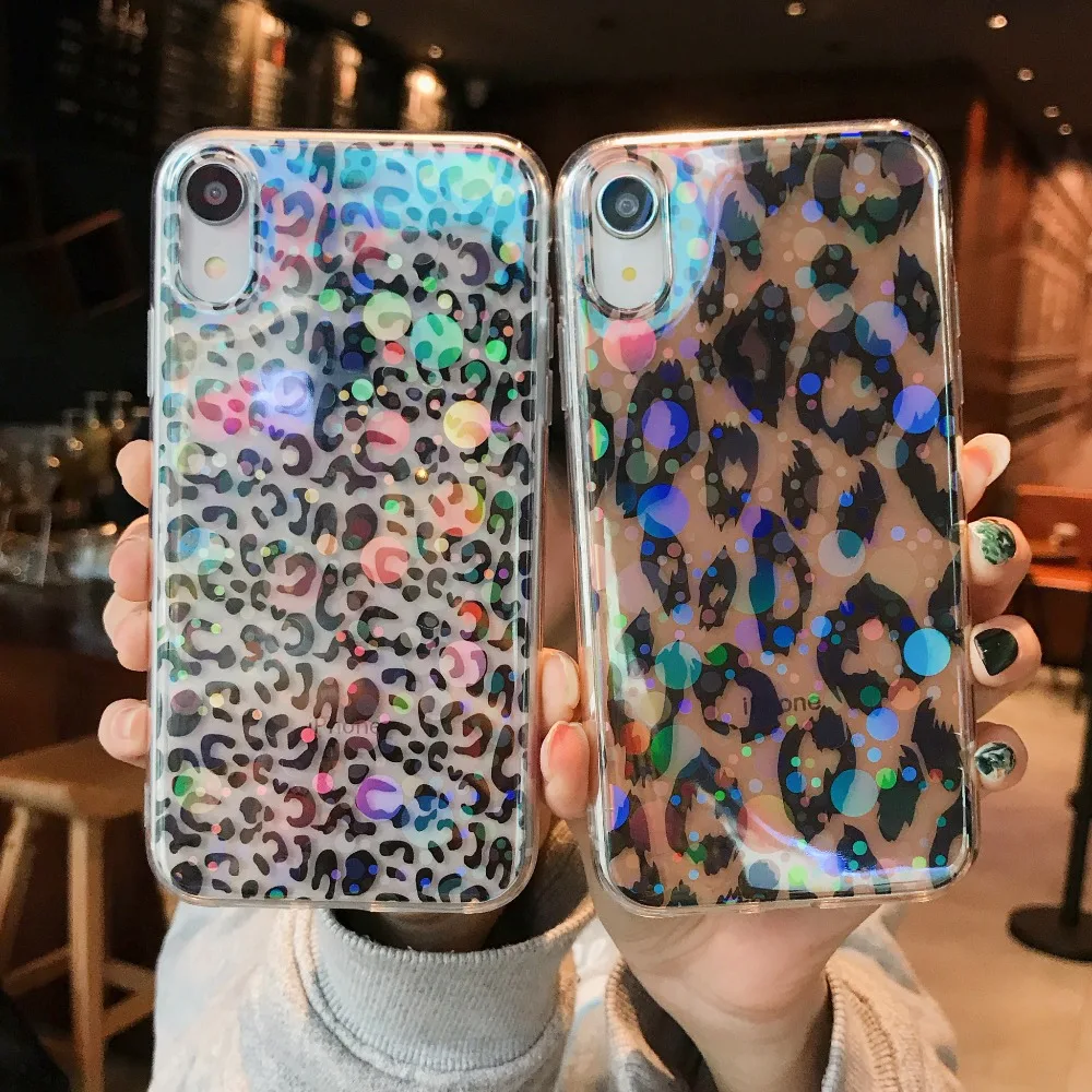 Axbety для iPhone XS MAX/XR модный Леопардовый принт Блестящий Blu-ray Прозрачный чехол 6s 6 7 8