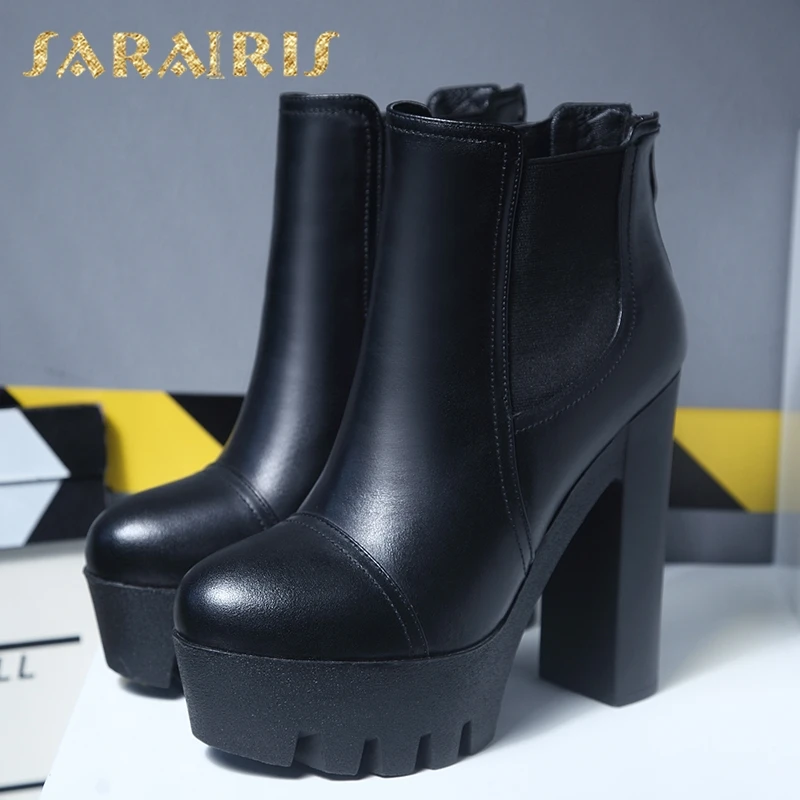 SARAIRIS/ г., дизайнерские женские ботинки из натуральной кожи на платформе, Прямая поставка Женская обувь Зимняя женская обувь на высоком каблуке ботильоны