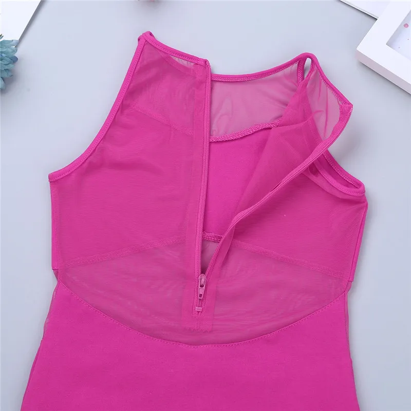 Kids Girls Sleeveless ZipperBallet Dance Wear Mesh Back Toddler Athletic Ballerina Leotards Dress Gymnastics Bodysuit |