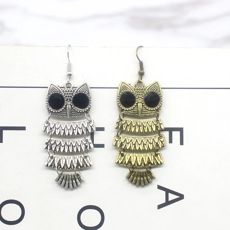 

Vintage Bohemian Owl Earrings For Women Hollow Tassel Animal Earrings Hip Hop Bronze Metal Ear Jewelry boucle d'oreille