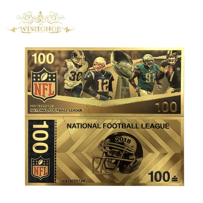 1 шт. новые продукты для Цвет Америка NFL шнур для банкнот 100 долларов банкнот в центре сообщений в течение 24k Gold Бумага деньги для коллекции
