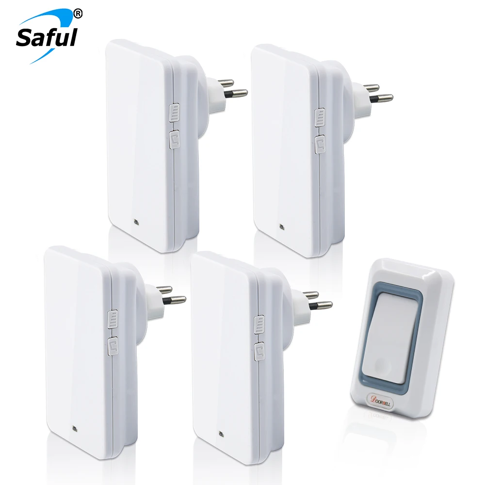 

Saful 28 Ring Bell Wireless Doorbell EU/US/UK/AU Plug Button Doorbell 1 Out Transmitters + 4 Doorbells Receiver