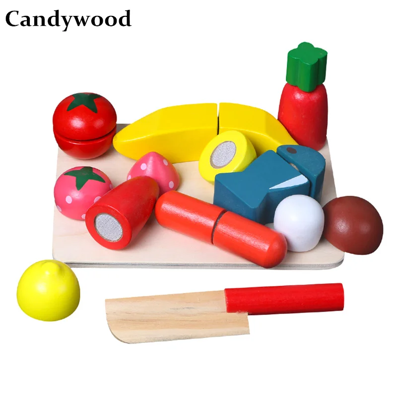 Candywood 10 шт./компл. деревянные фрукты овощи резка еда детские игрушки для малышей кухонные игрушки ролевые игры приготовления пищи игра подарок для мальчиков девочек