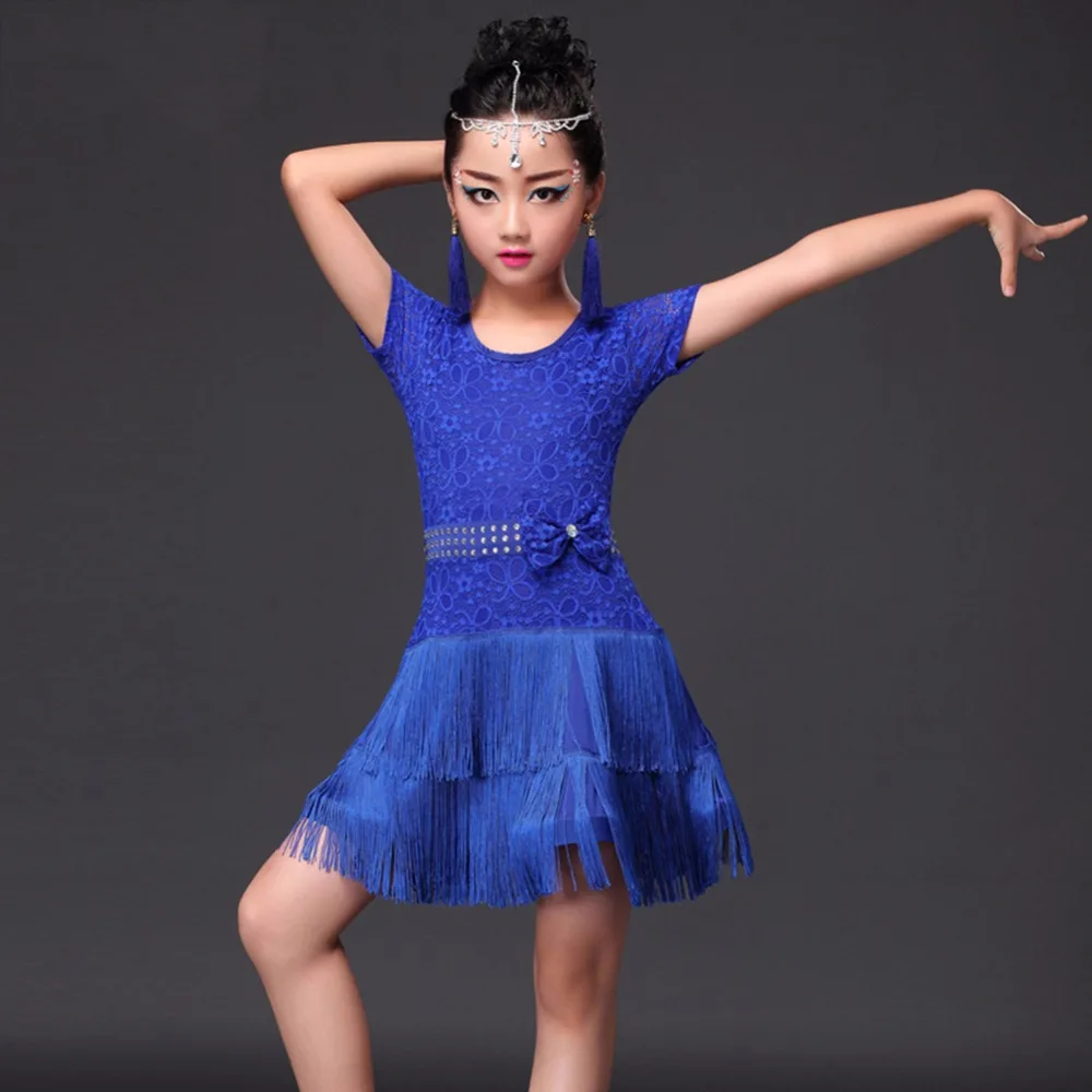 Розовые платья для латинских танцев девочек хорошее качество юбка с кисточками