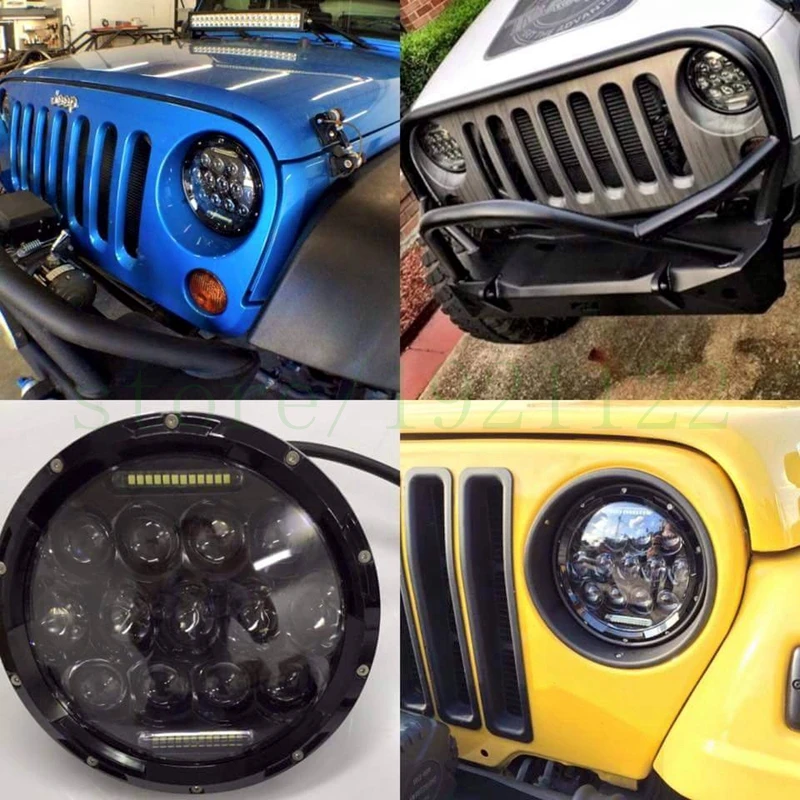 Налобный фонарь Wrangler 75 Вт светодиодный черного цвета 7 дюймов с ДХО для