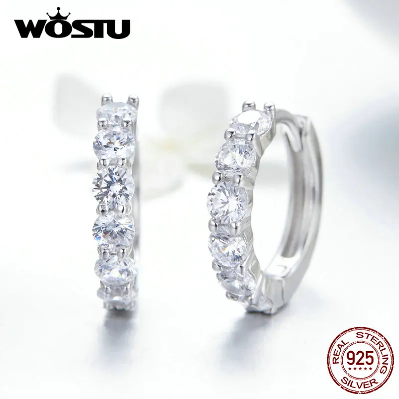 

WOSTU 2019 Crystal Beauty Hoop Earrings 925 Sterling Silver Circle Earrings For Women Wedding Korean Style Jewelry FIE524