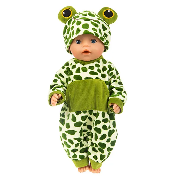 Green Frog Для 43 см детская кукла качество Мех животных мультфильм комбинезон шапка набор для 18 дюймов девочка куклы милая Одежда для кукол Кукла аксессуар - Цвет: Green Frog