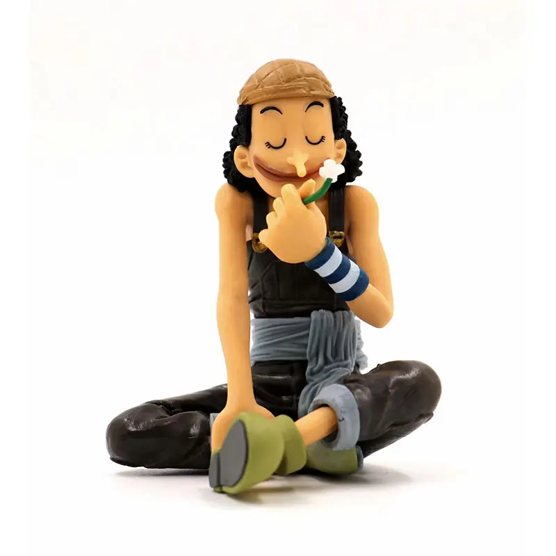 11CM Anime ONE PIECE Usopp Smell Flowers Sitting Posture Action Figure Dolls Decoration Collection Childrens Gift