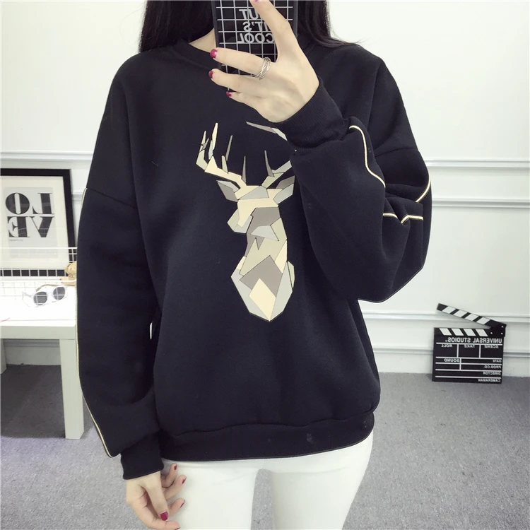 Jielur Harajuku толстовки с капюшоном для женщин толстые Kpop Черный Mujer Свободные Осень Зима Новая мода Chicly колледж Moletom Feminino