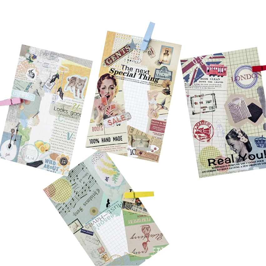 4 предмета в партии вставляя время Винтаж открытка с сообщением вечерние день