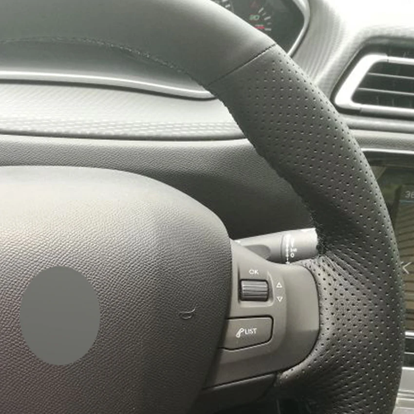 Puou черный из натуральной кожи DIY сшитый вручную чехол рулевого колеса автомобиля