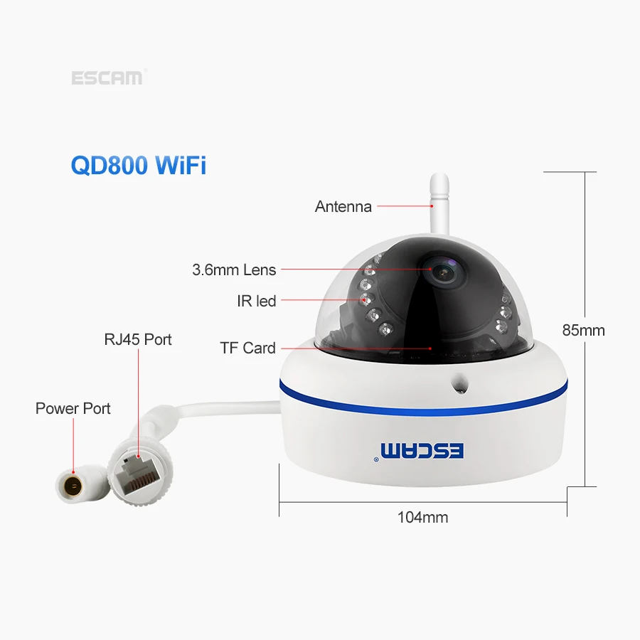 IP камера ESCAM QD800 Wi Fi ONVIF HD 1080P P2P|Камеры видеонаблюдения| |
