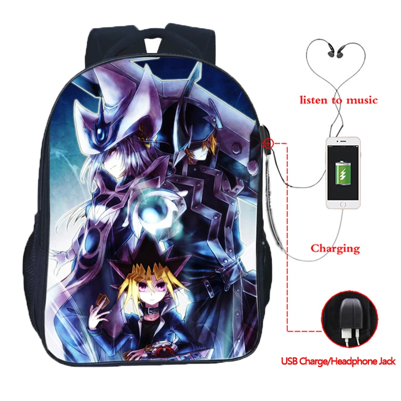Повседневная модная школьная сумка Yu-Gi-Oh с USB-зарядкой для мальчиков и девочек