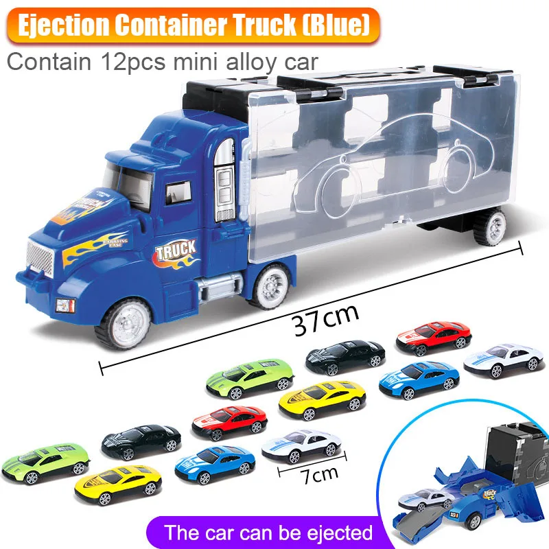 Blue ejection truck2 1/24 масштабный контейнер для хранения, грузовик, пластиковые транспортные средства, игрушки с литой под давлением мини-автомобиль, горячие Литые Автомобильные колеса, волшебные треки, машины для детей - Цвет: Blue ejection truck2