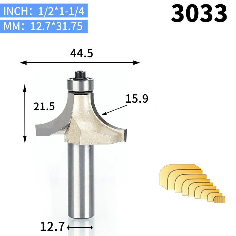 3033 HUHAO 1 шт. круглые фрезы для деревообработки инструмент 2 Флейта концевая фреза с подшипником фреза угловой круглый над бит - Длина режущей кромки: 3033
