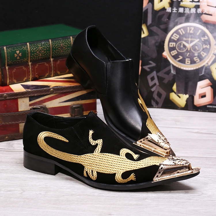 Мужские туфли из натуральной кожи в британском стиле с вышивкой | Обувь