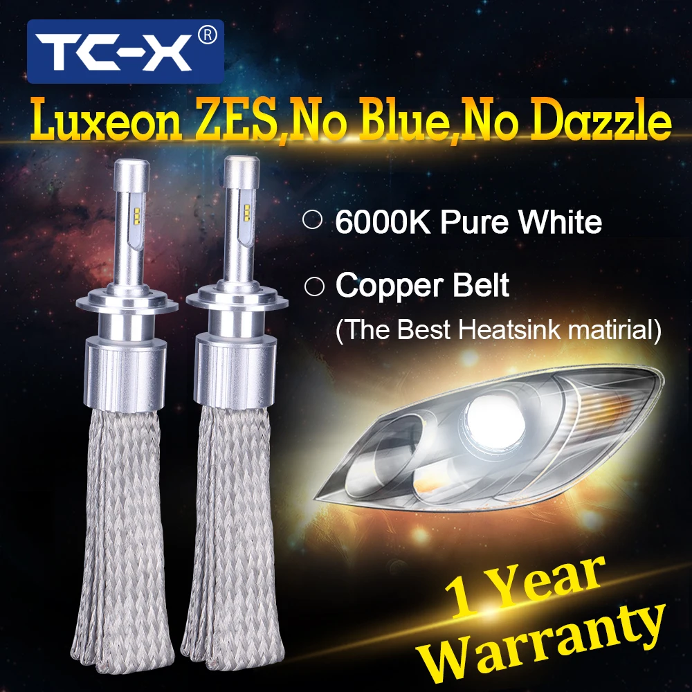 TC-X 2 PCS 7000LM/Set H1 H7 H3 H11 9005 9006 D2S D4S LED Headlights Copper Braiding HID Original Bulbs Replacement Car Light