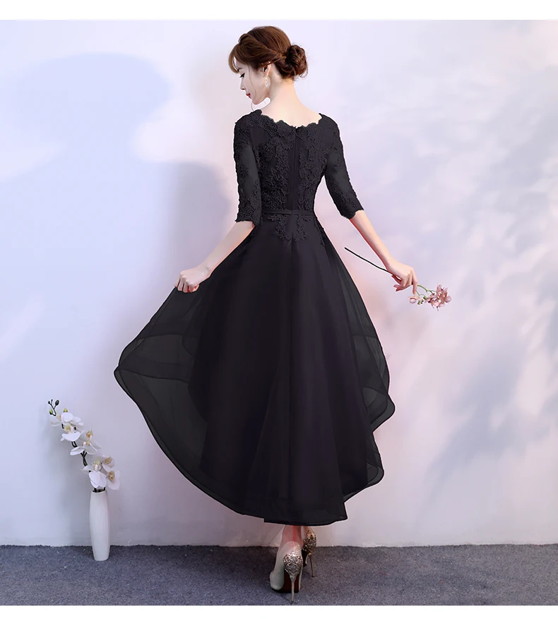 Robe De Soriee Новые Выпускные платья Черный V образным вырезом Половина рукава Кружева простой элегантный Выпускной вечернее платье на выпускной вечерние платья Vestidos